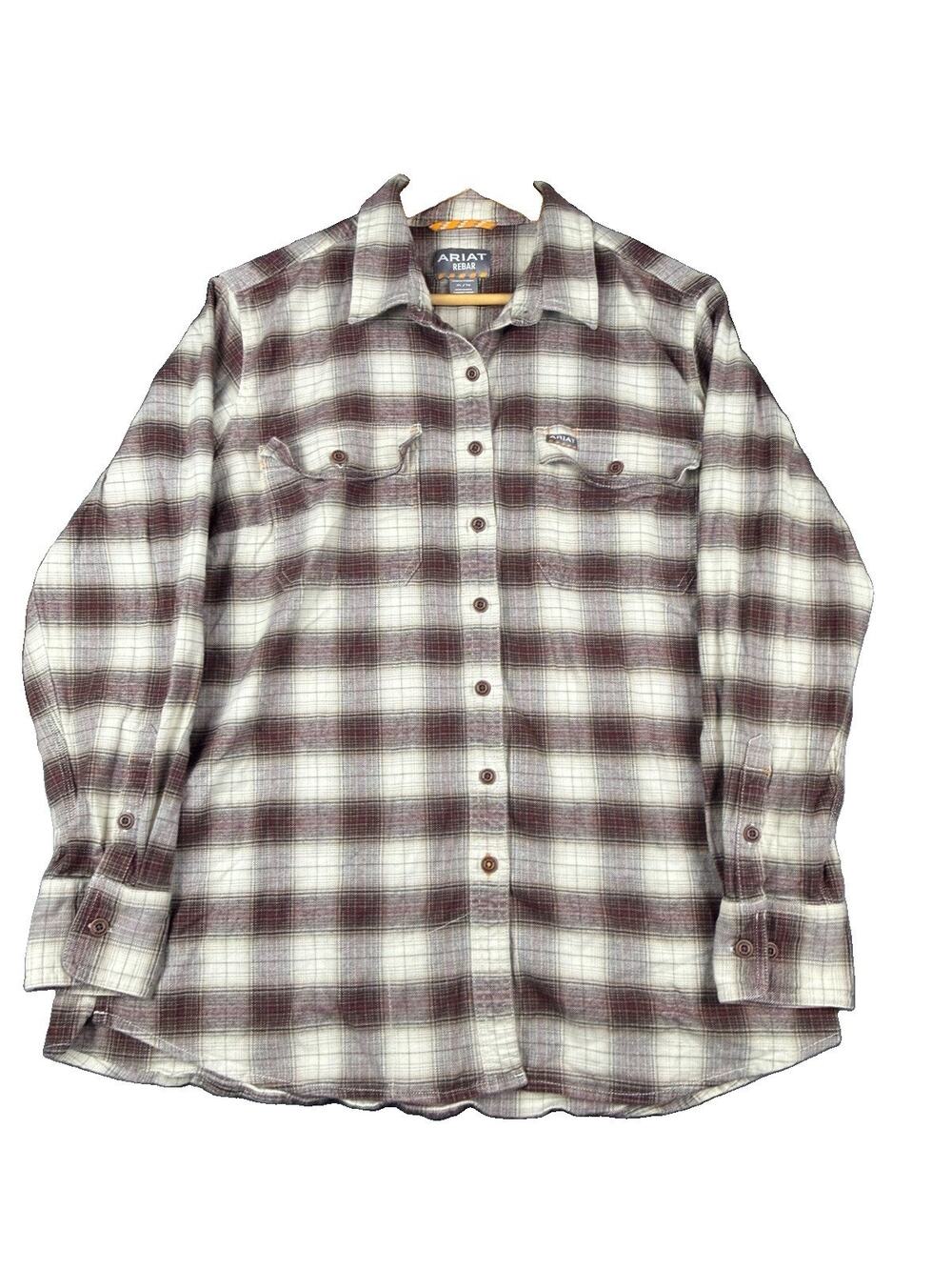 Ariat Rebar Flannel Shirt Women’s XL Plaid DuraStretch Western Workwear Brown
